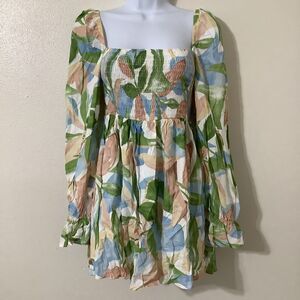 NWT Girl and the Sun Colorful Floral Cottagecore Babydoll Puff Sleeve Dress XS